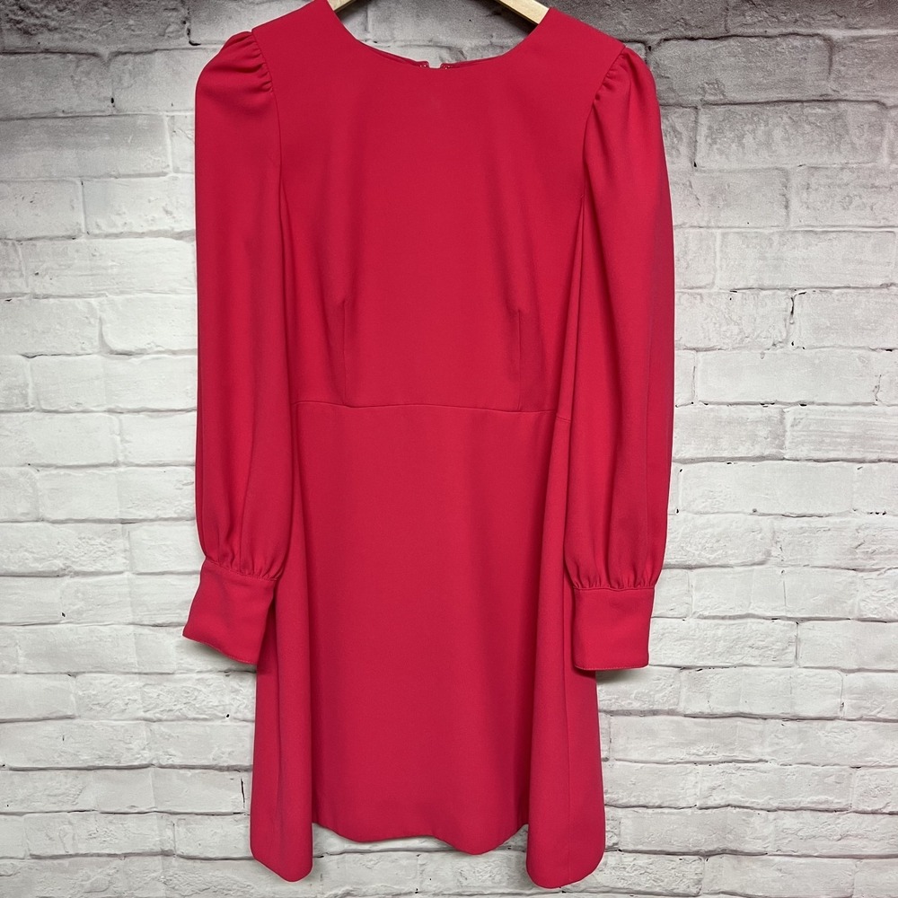 J Crew Dress Womens‎ 8 Pink Red 365 Crepe Long Blouson Sleeve Fit Flare Shift